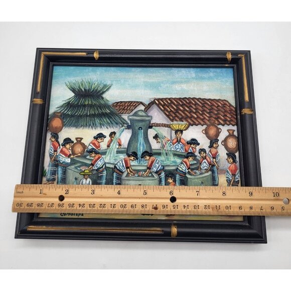 Samuel Sotz Oil on Canvas Painting Comalapa Wash Day Culture Folk Art Guatamalan - Picture 7 of 10